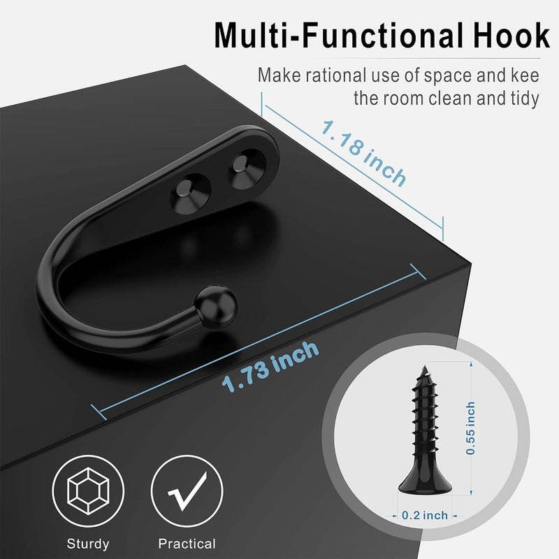 PRIGVOT 15 Pcs Black Wall Mounted Coat Hooks, Hanger Hook with 30 Pieces Screws for Towel, Key, Robe, Scarf, Bag, Cap, Coffee Cup, Mugs - Image 2